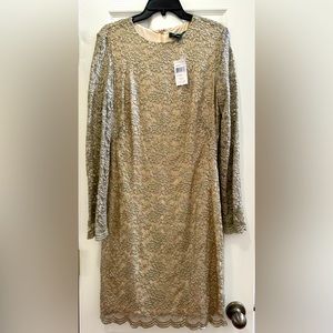 NWT Women’s Gold Metallic Lauren Ralph Lauren Long Sleeve Dress